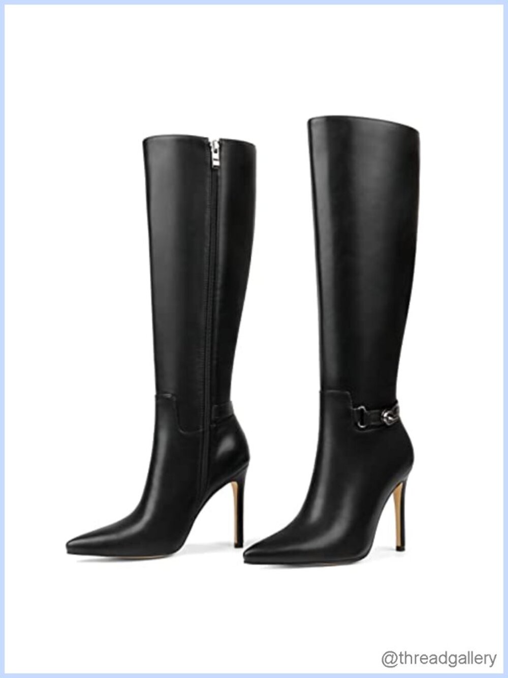 Women's Knee High Boots Pointed Toe Stiletto Heel Slouch Buckle Faux Leather
